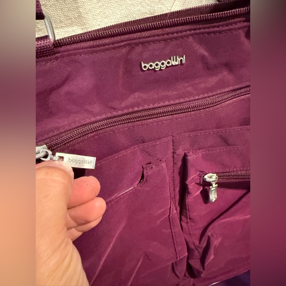 Baggallini Plum Nylon Shoulder Computer Bag with Multiple Exterior Pockets NWOT - Picture 2 of 8